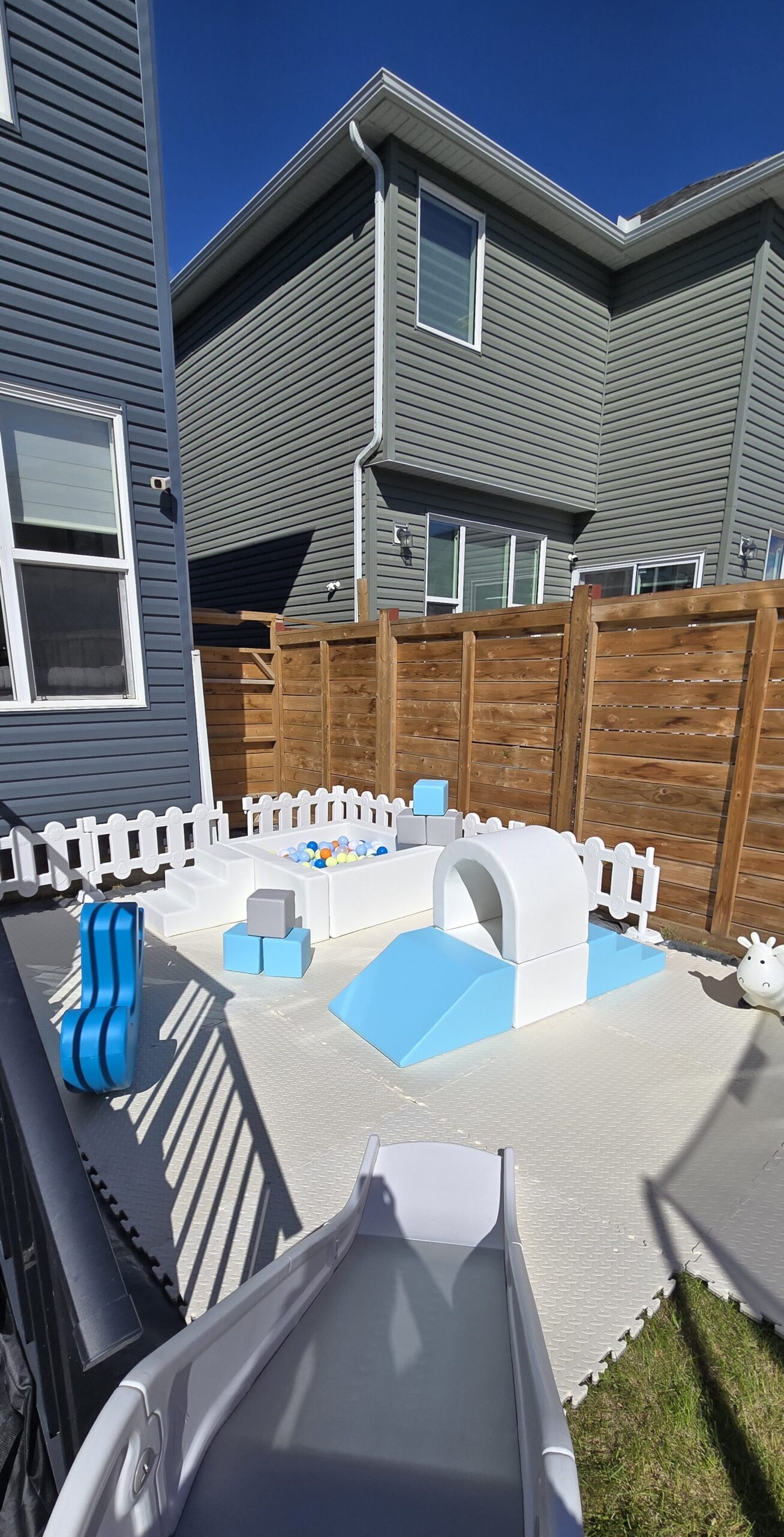Pod Plus outdoor expanded soft play set up in Calgary backyard